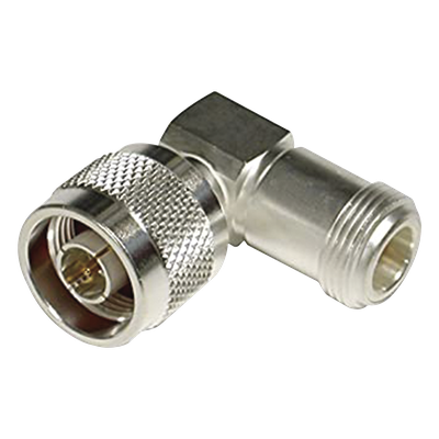 RFN-1012-1 - Adaptador en Ángulo Recto / N Macho a N Hembra / Cuerpo Bronce Plateado / Contacto Oro / Aislante Teflón
