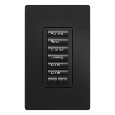 RRDH6BRLBL - Teclado híbrido RadioRA 2 / 6 botones + subir-bajar / Dimmer 120 V, 450 W / 2 hilos o neutro / Negro