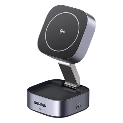 35316 - Ugreen 35316 cargador de dispositivo móvil Auriculares, Smartphone, Reloj inteligente Gris USB Cargador inalámbrico Carga rápida Interior