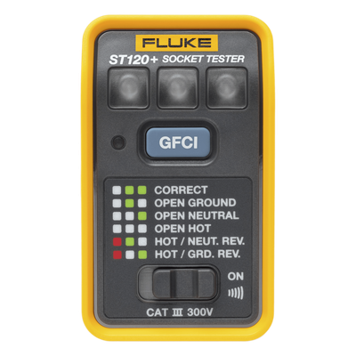 ST120+ - Probador de Tomacorriente / GFCI y Estándar / Señal Acústica / 6 Estados de Cableado / CAT III 300V / LEDs de Alto Brillo