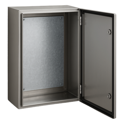 PST608030INOXB - Gabinete de Acero Inoxidable / IP66 / 600x800x300 mm / 23.6x31.5x11.8 in / Carga 50 kg / Placa Galvanizada