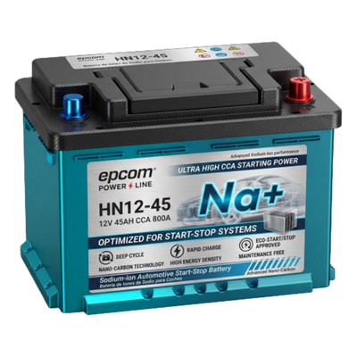 HN1245 - Batería Start-Stop Automotriz / 12 Vcc / 45 Ah / 800 CCA / 540 Wh / 3000+ Ciclos / IP65