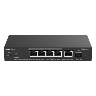 RG-ES206MG-P - Switch Administrable Capa 2 / 5 puertos 2.5Gb / 1 puerto SFP+ 10Gb / PoE+ 70W / 45 Gbps