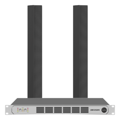 DSQAPKIT2 - Kit Amplificador Clase D / 2×250W @ 8Ω / 4 Entradas XLR / 4 Salidas Speakon / 2 Bocinas Columna 150W / Respuesta 100 Hz - 18 kHz