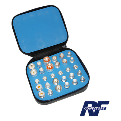 RFA-4024 - Kit de Adaptadores RF / 30 Piezas / Baño de Plata / UNIDAPT a UHF BNC TNC SMA N / Estuche Protector