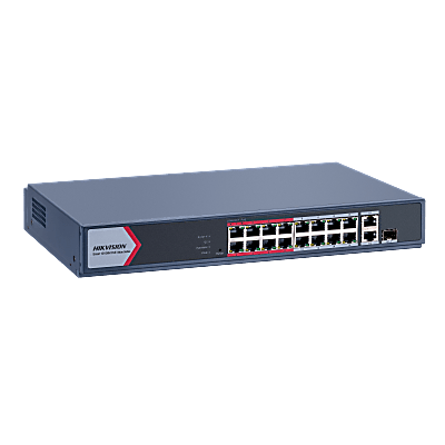 DS-3E1318P-EI/M - Switch PoE+ Monitoreable / 16 Puertos 10/100 Mbps PoE+ / 2 Puertos Gigabit Uplink / 1 Puerto SFP / Alcance Extendido 300 m (984 pies) / 130 W