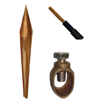 TG-KIT-VAR15 - Kit de Puesta a Tierra / Varilla 5/8" x 1.5 m (4.9 ft) / Cable 6 AWG 10 m (32.8 ft) / Conector de Bronce / Aprobación UL 4703