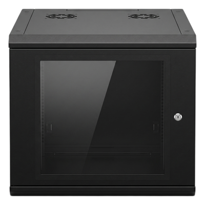 SR-19-09-GN3G - Gabinete de Pared 9U / 19 in / Profundidad 635 mm (2.08 ft) / Carga 100 kg / Cristal Templado / Acero Reforzado