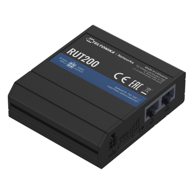 RUT200 - Router Industrial LTE 4G / 150 Mbps Cat 4 / 2 Puertos Ethernet 10/100 / WiFi 2.4 GHz / Montaje Riel DIN / -40°C a 75°C (-40°F a 167°F)