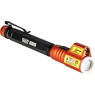 560-26R - Minilinterna LED de Inspección con puntero láser / 70 Lúmenes / Láser Rojo Clase 3R / Cuerpo de Aluminio / Clip de Bolsillo Extraíble / Anillo que Brilla en la Oscuridad / 2 Baterías AAA / 6 Horas de Autonom&iacu