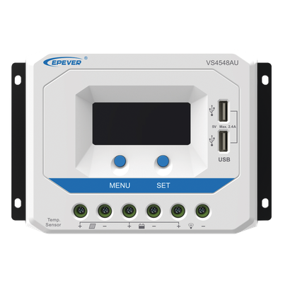 VS-4548-AU - Controlador Solar de Carga PWM / 12/24/36/48 V Auto / 45 A / 96 V PV / Display LCD / USB 2.4 A / -25°C a 55°C