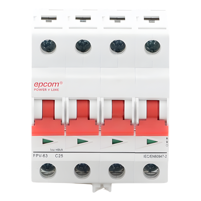 FPV634PC25 - Protección Térmica/ Interruptor 4P, 25A, Corriente Directa 1000 Vcc para Aplicación Fotovoltaica Montaje Riel DIN