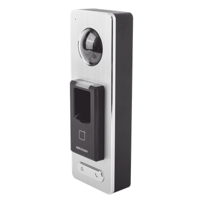 DS-K1T501SF - 2 EN 1 / Lector Biométrico IP65 con Función de Videoportero y lector QR Incluida/ Llamada a APP de Smartphone Hik-Connect P2P (No requiere monitor) / Soporta Tarjetas - Huellas - Códigos QR / Cámara 2 MP Compatible con DVRs y