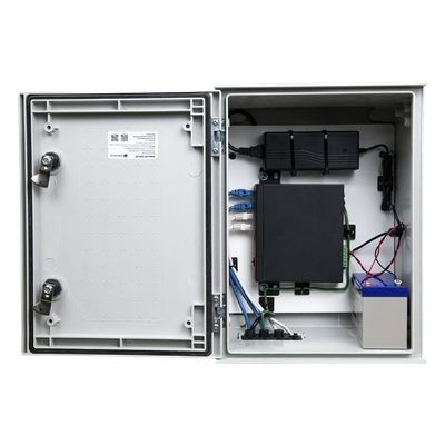 PST-UPS-BAT1 - Kit de Gabinete de Poliéster IP65 / Switch PoE Mixto 24V/48V / Batería 12V 7Ah / 300x400x200 mm (11.8x15.7x7.9 in)