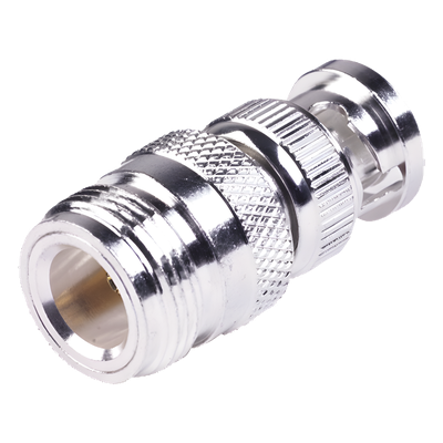 RFN-1038-1 - Adaptador RF Coaxial / 50 Ohm / N Hembra a BNC Macho / Montaje en Línea / Cuerpo Bronce Plateado / Contacto Oro / Aislante Teflón