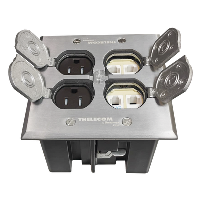 TH-CPA-CD - Caja de Piso Empotrable / Tapa Abatible Aluminio / Energía 127 V + Datos Voz/Datos / 2 Contactos 15A / 2 Módulos Keystone / Interior