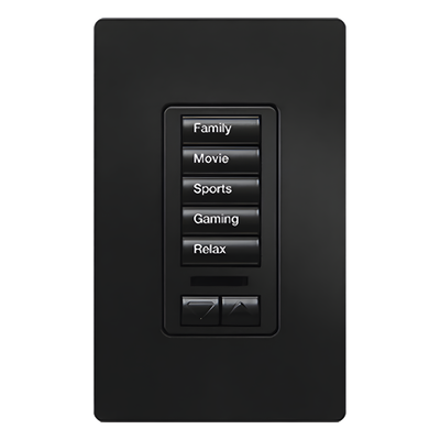 RRDW5BRLMN - Teclado de Pared Programable / 5 Botones de Escena / Subir-Bajar / Retroiluminado / RF Clear Connect / Alcance 9 m (29.5 ft) / Control de Iluminación y Cortinas