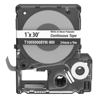 T100X000BYM-WH - Casete de Cinta Continua / Poliéster / 1' x 30' / Blanco sobre Negro / -40°C a 125°C