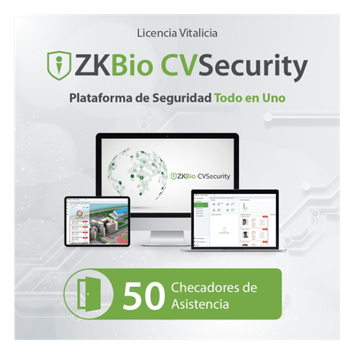 ZKCVTAP50 - Licencia de Software / Gestión 50 Dispositivos / Control Tiempo y Asistencia / Compatible InbioPro Inbio APX / Biométricos Green Label
