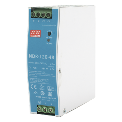 NDR-120-48 - Fuente de poder industrial / 120 W / 48 Vcc / 2.5 A / Entrada universal 90~264 VCA / Riel DIN
