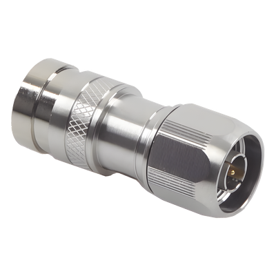 COMP-NM-400 - Conector N Macho de Compresion, en linea para LMR-400, CNT-400, RG-8/U, RF-400, Plata/Oro/Teflón.