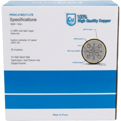 PRO-CAT-6-EXT-LITE-V2 - Cable UTP Cat6+ / 305 m (1000 ft) / Calibre 23 AWG / Intemperie / Sin Blindar / Gigabit Ethernet