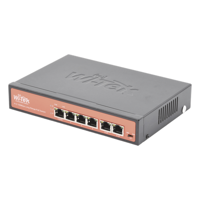 WI-PS205 - Switch PoE No administrable / PoE de Largo Alcance Hasta 250m / 4 Puertos PoE 10/100Mbps (Puerto 1 Hasta 60W, Puertos 2,3 y 4 Hasta 30W) + 2 Puertos 10/100Mbps Uplink / Presupuesto 65 W / Plug and Play