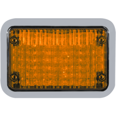 65BZA-NL-C3C - Luz de Advertencia LED / 8.4 x 6 Pulgadas / Ámbar / Lente Transparente / Bisel Cromado / 12V/24V / 20 Patrones / Montaje de Superficie