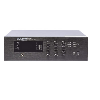 SF-B240 - Mini Amplificador Mezclador / 240W RMS / Sistema 70/100V / Bluetooth / MP3 / Tuner FM / Prioridad Micrófono / 0.98 x 0.29 x 0.82 ft