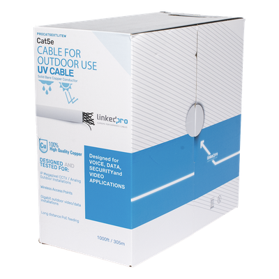 PRO-CAT5-EXT-LITEW-V2 - Cable UTP Cat5e / 305 m (1000 ft) / Exterior UV / 24 AWG Cobre Sólido / Fast Ethernet / PoE / Blanco