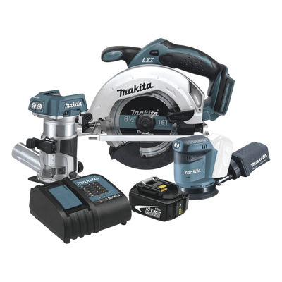 DLX3165ST - Kit de Carpintería Inalámbrico / Sierra Circular 3,700 RPM / Router / Lijadora Orbital / 3.5 kg / 2.50 m/s² Vibración