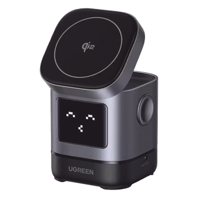 45775 - Cargador Inalámbrico / Qi2 15W / Triple Carga Simultánea / Pantalla Inteligente / 25W Total / USB-C 5W para Apple Watch