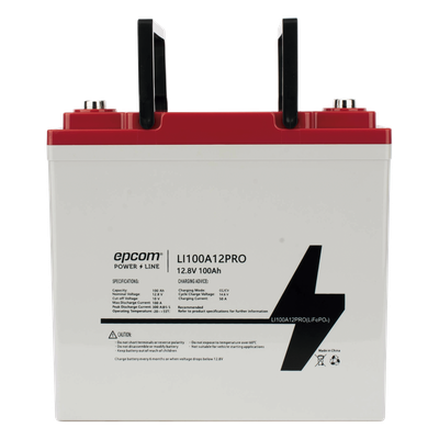LI100A12PRO - Batería LiFePO4 Ciclo Profundo / 12.8 Vcc / 100 Ah / Descarga 100 A / 3500 Ciclos / Rango -20°C a +60°C / Carga CC/CV 14.4 Vcc