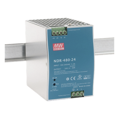 NDR48024 - Fuente de Poder Industrial / 480W / Salida 24Vcc 20A / Entrada 100-240Vca / Eficiencia 92.5% / Riel DIN
