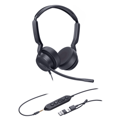 UH42-SE-DUAL-TEAMS-USB-C/A - Auricular USB Profesional / Cancelación de Ruido AI / Altavoz 35 mm / USB-C con Adaptador USB-A / Conector 3.5 mm / Compatible Windows y macOS