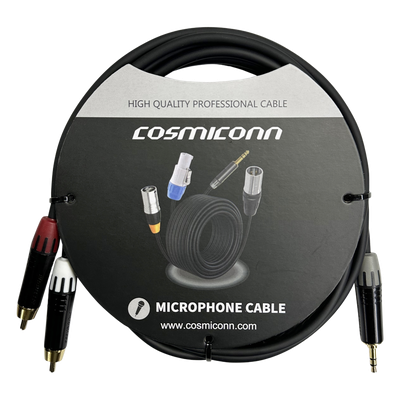 CMC220AS-TP-2RM-3-YBG1 - Cable Audio 3.5mm a 2 RCA / 3m (9.8ft) / Conectores Negros / Diferenciadores Rojo y Blanco / Nylon Trenzado / Cobre OFC