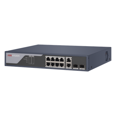 DS-3E1310P-SI - Switch PoE+ / Administrable / Uso en Rack / 8 Puertos 10/100 PoE+ / 2 Puertos 1000 Mbps Uplink / 2 Puertos SFP / Configuración Nube desde Hik-PartnerPro / Modo Extendido hasta 300 Metros / 125 W