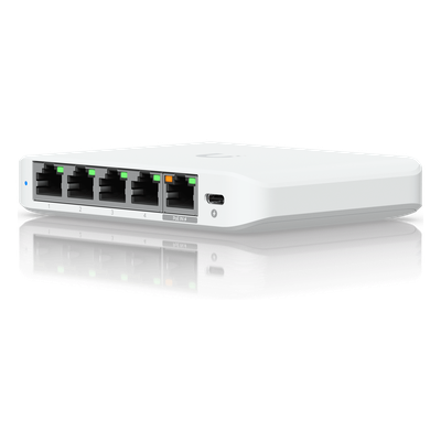 USW-FLEX-2.5G-5 - Switch administrable / 5 puertos 2.5G / PoE o USB-C / 25 Gbps / Compacto 4.6 x 3.5 x 0.8'