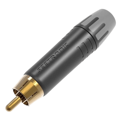 MT380 - Conector RCA Macho / Contacto Enchapado en Oro / Carcasa Metálica Negra / Audio y Video / Cable 3.5-6.5 mm / 2000 Ciclos