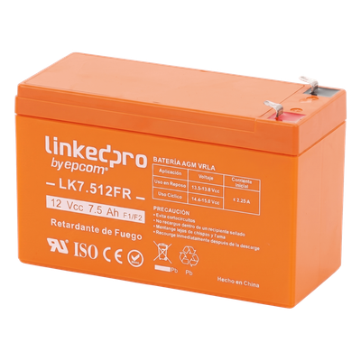 LK7.512FR - Batería de Respaldo AGM-VRLA / 12 V / 7.5 Ah / Vida Útil 5 Años / Retardante UL94-V0 / Terminales F1+F2