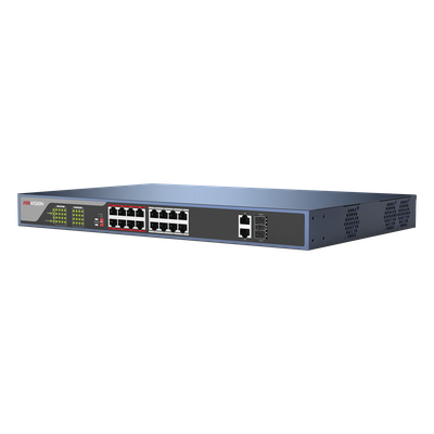 DS-3E03-18PE - Switch PoE 250 Metros Larga Distancia / 16 Puertos 802.3at (30 W) 100 Mbps + 2 Puertos Gigabit + 2 Puertos SFP