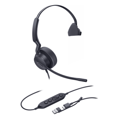 UH42-MONO-TEAMS-USB-C/A - Auricular USB Profesional / Mono / Cancelación de Ruido IA / Altavoz 35 mm / Certificado Microsoft Teams / USB-C/A