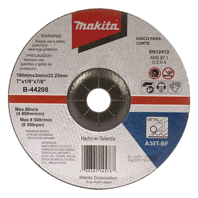 B-44208 - Disco de corte para metal / 7" (178 mm) / Velocidad máxima 80 m/s / Uso en metales duros