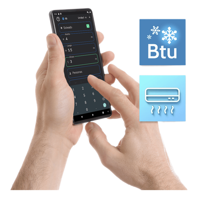 CALCULADOR-BTU - Calculadora de Capacidad de Enfriamiento / Cálculo BTU / Zonificación Geográfica / Conversión Toneladas Refrigeración / Android iOS