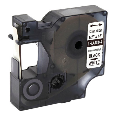 LPLA18444 - Cartucho de Etiquetas Laminadas / Negro sobre Blanco / 12 mm / 5.5 m (18 ft) / Vinil para Cableado Estructurado / Compatible Dymo Rhino