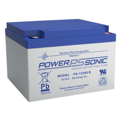 PS-12260-B - Batería de Respaldo AGM/VRLA / 12V / 26 Ah / Terminales M5 / Vida Útil 5 Años / Caja ABS Ignífuga UL94:V0