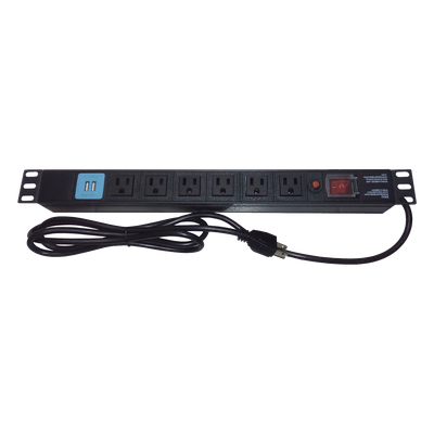 THTCM6CUSB - PDU Horizontal / 6 Contactos NEMA 5-15R / 2 Puertos USB 5V/2.1A / 1UR / 19" / 1875 W / Cable 1.80 m (5.9 ft)
