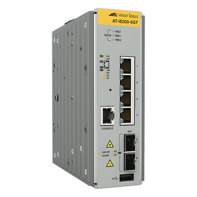 AT-IE200-6GT-80 - Switch Industrial Administrable Capa 2 / 4 Puertos Gigabit + 2 SFP / 8.93 Mpps / -40°C a 75°C / 12-48 VDC / 1.8 x 6.3 x 5.3 in