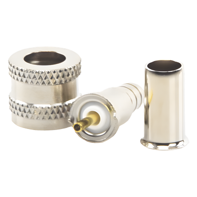 RFU-600-1 - Conector Mini UHF Macho / 50 Ohm / Anillo Plegable / RG-58/U, RG-142/U / Níquel, Oro, Delrin