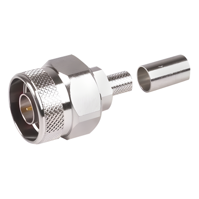 RFN-1006-9X - Conector N Macho Hex / Anillo Plegable / Pin Cautivo / RG-8/X, LMR-240 / 0-11 GHz / 50Ω / Ni/Au/PTFE